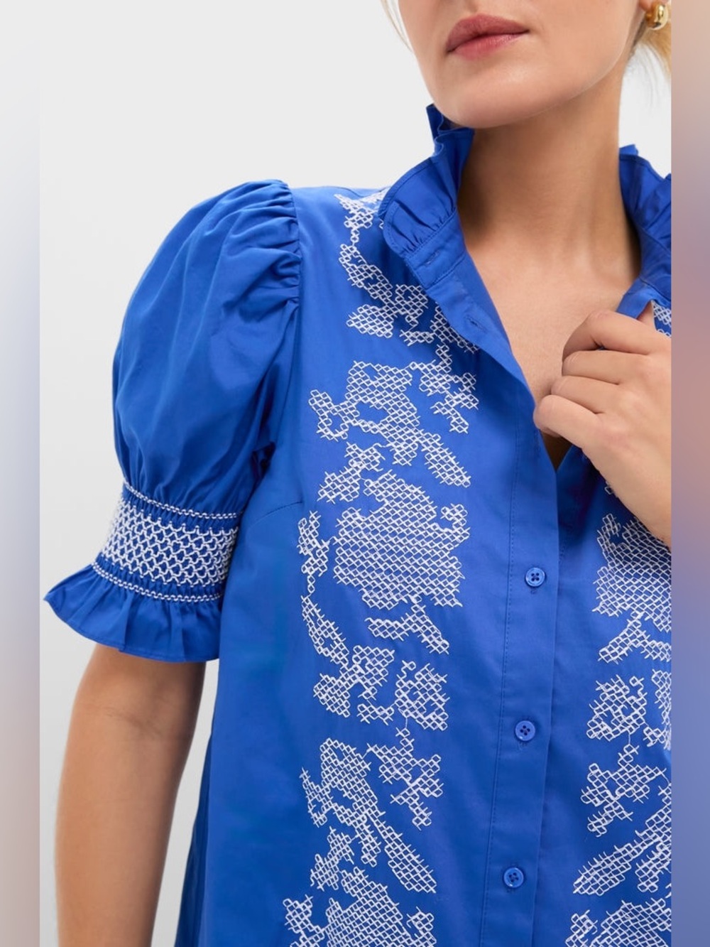 Hyacinth House Royal Blue with White Embroidery Lou Lou Mini Dress NWT Sz Large - Picture 5 of 16